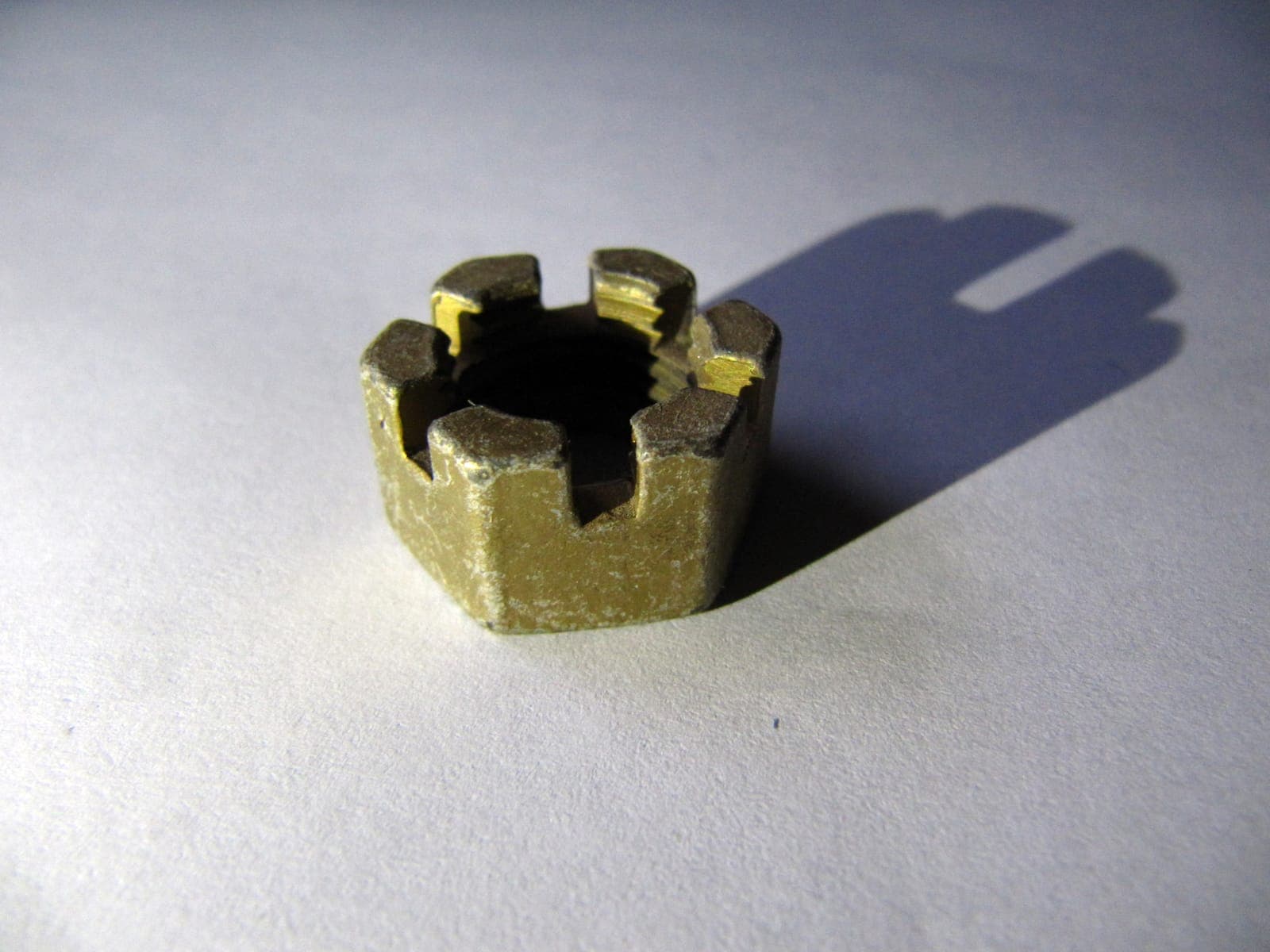 A Castellated Nut, photographed for identification practice