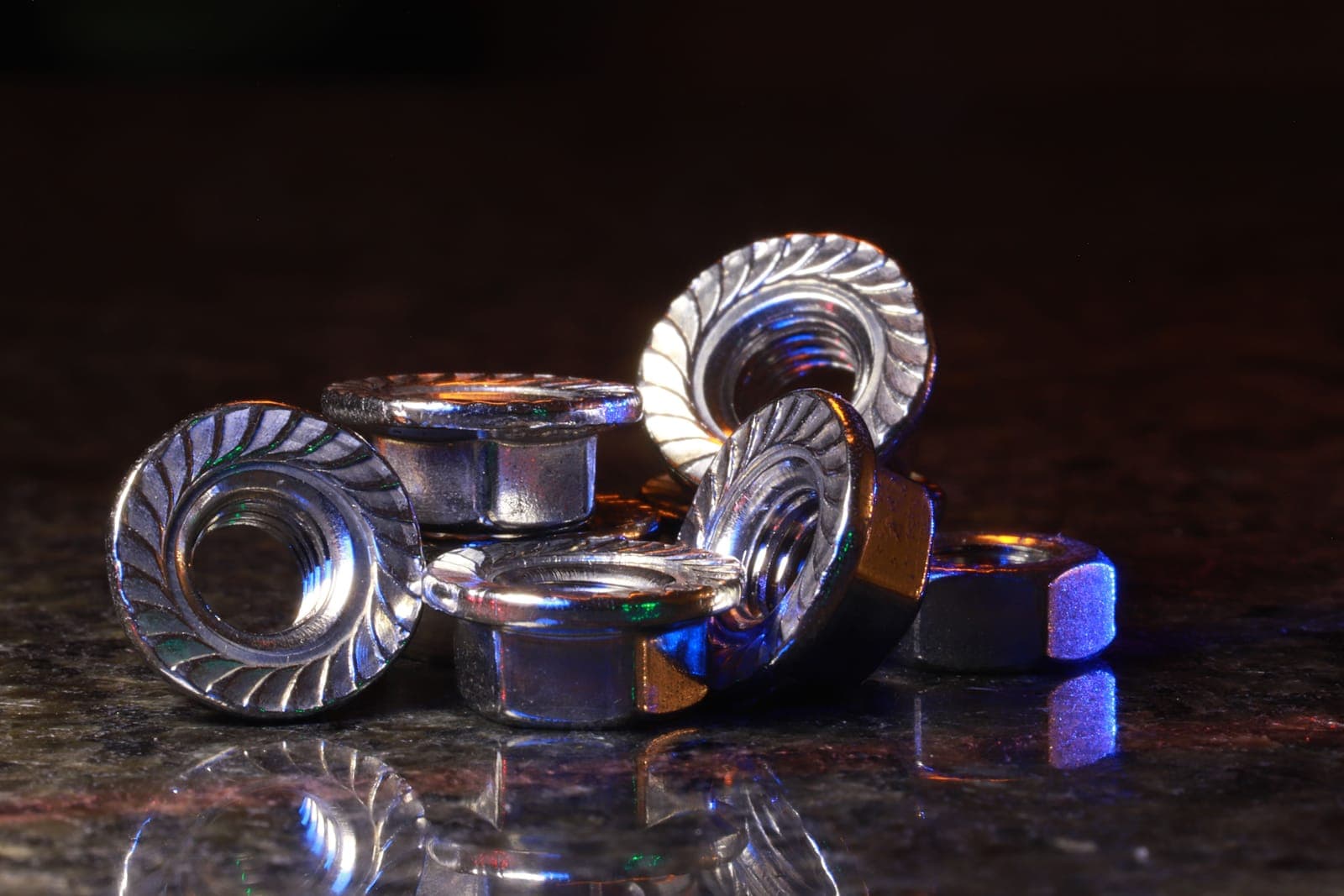 A Serrated Flange Nut, photographed for identification practice